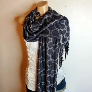 Disney black & grey fringed scarf 68' long